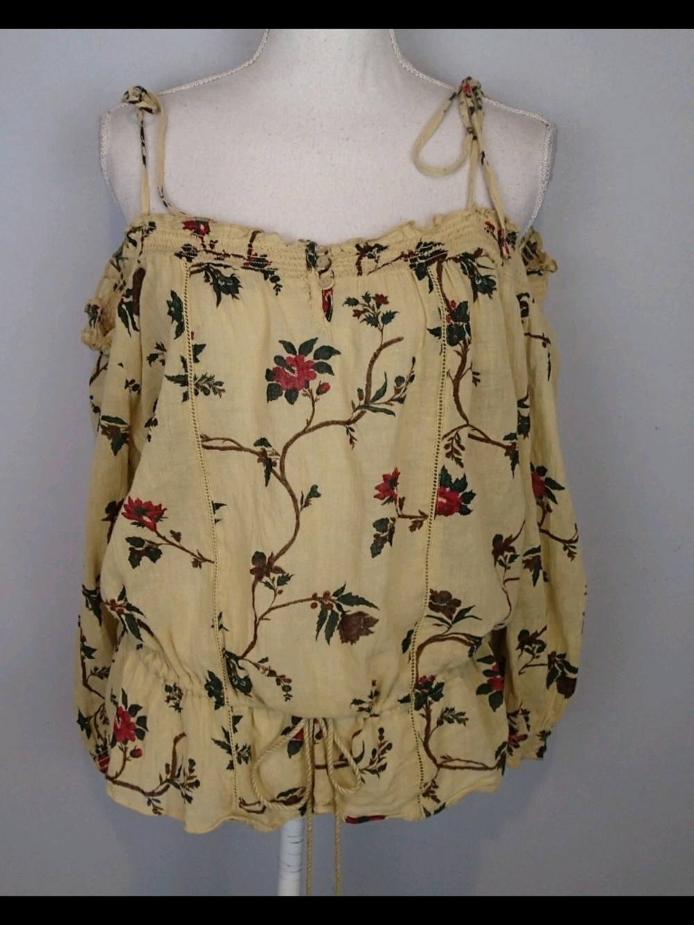 Boho Denim & Supply Ralph Lauren Yellow Floral Tie-Shoulder Camisole